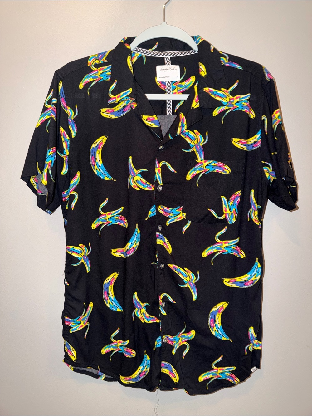 Sovereign Code Black Short-Sleeve Button-Down with Neon Banana Print